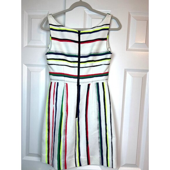 MILLY St. Tropez Allison Dress Sleeveless V-Neck Florescent Stripes Pockets 4 - Picture 3 of 9